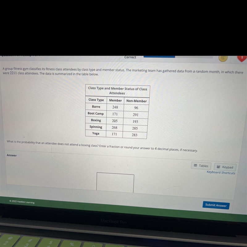 A group fitness gym classifies its fitness class attendees by class type and member-example-1