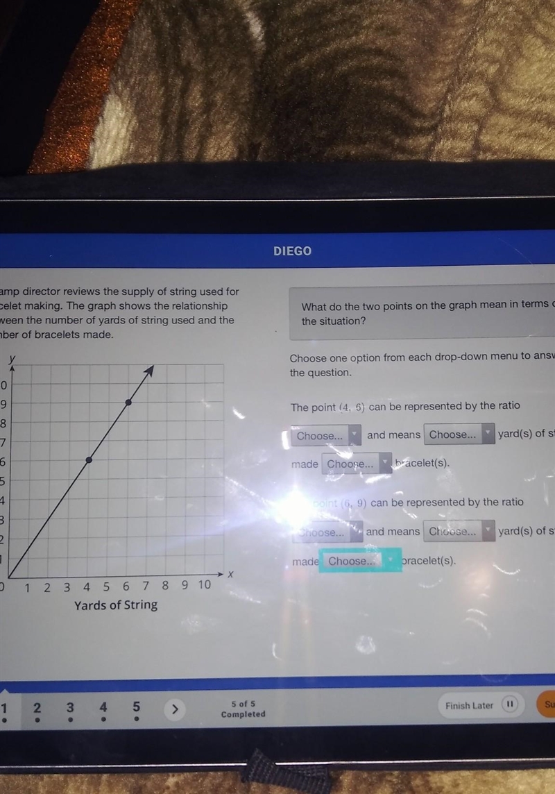 a camp director reviews the supply of string used for bracelet making the graph shows-example-1