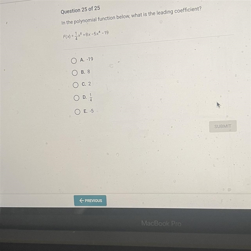 Question 25 of 25In the polynomial function below, what is the leading coefficient-example-1