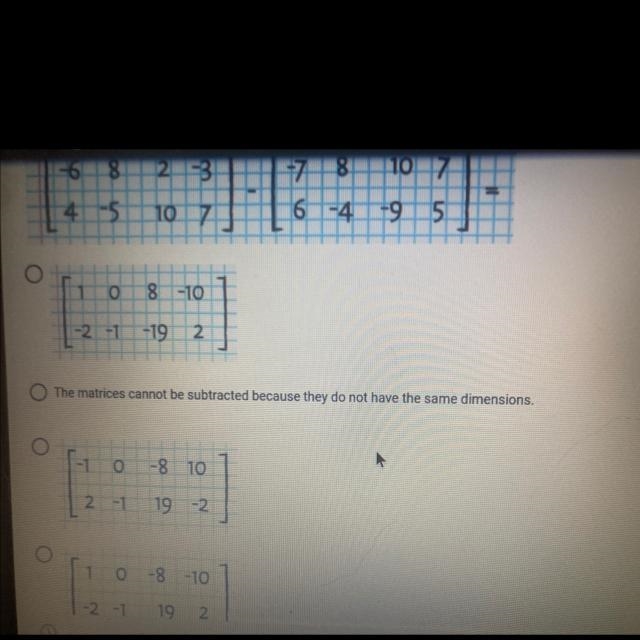 Subtract the matrices given below. which of the following images shows the difference-example-1