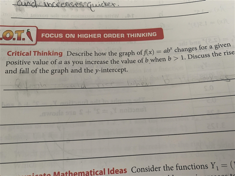 Describe how the graph of f(x) = ab* changes for a givenpositive value of a as you-example-1