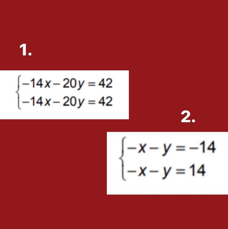 Determine the number of solutions for each system of equations.(Question 1)-example-1