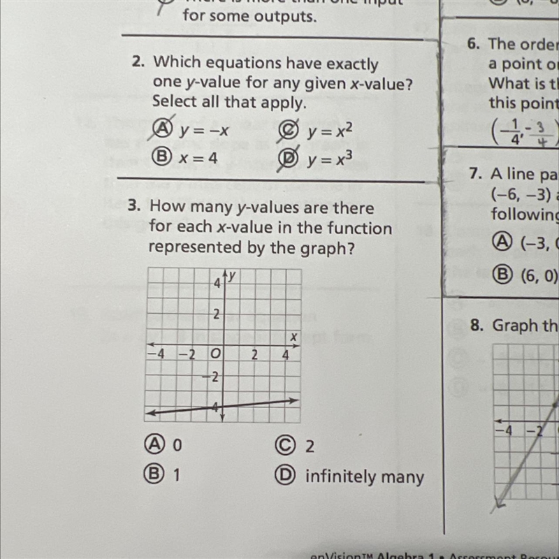 3. How many y-values are there for each x-value in the function represented by the-example-1