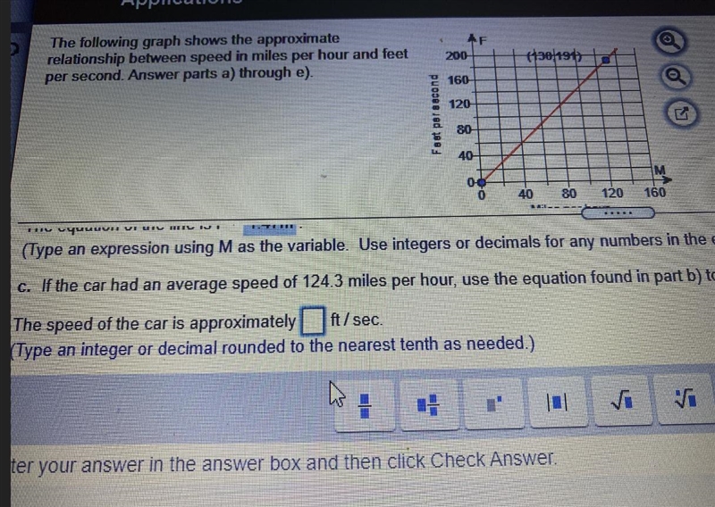 If the car had an adverse speed of 124.3 miles per hour use the equation found to-example-2