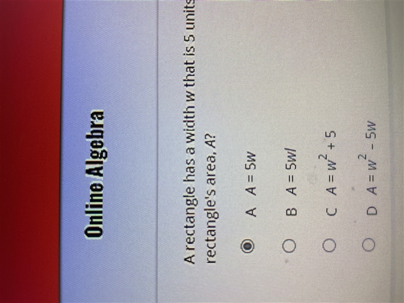 So the answer would be A=5w ?-example-1