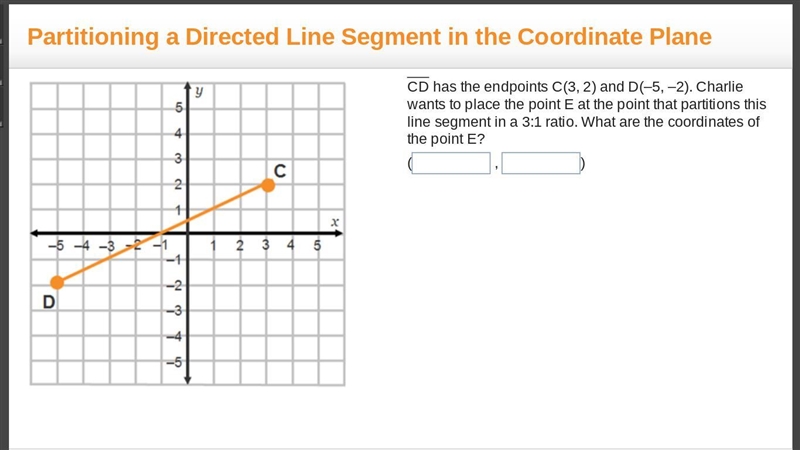 "Line CD has the endpoints C(3, 2) and D(–5, –2). Charlie wants to place the-example-1