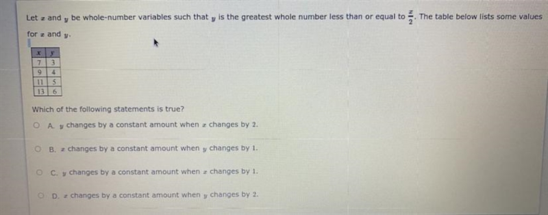 Let and y be whole-number variables such that y is the greatest whole number less-example-1