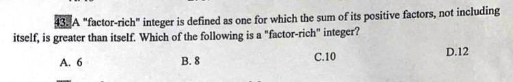 A "factor-rich" integer is defined as one for which the sum of its positive-example-1