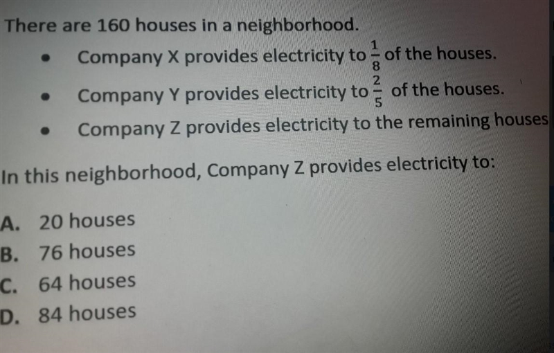 . There are 160 houses in a neighborhood. Company X provides electricity to of the-example-1