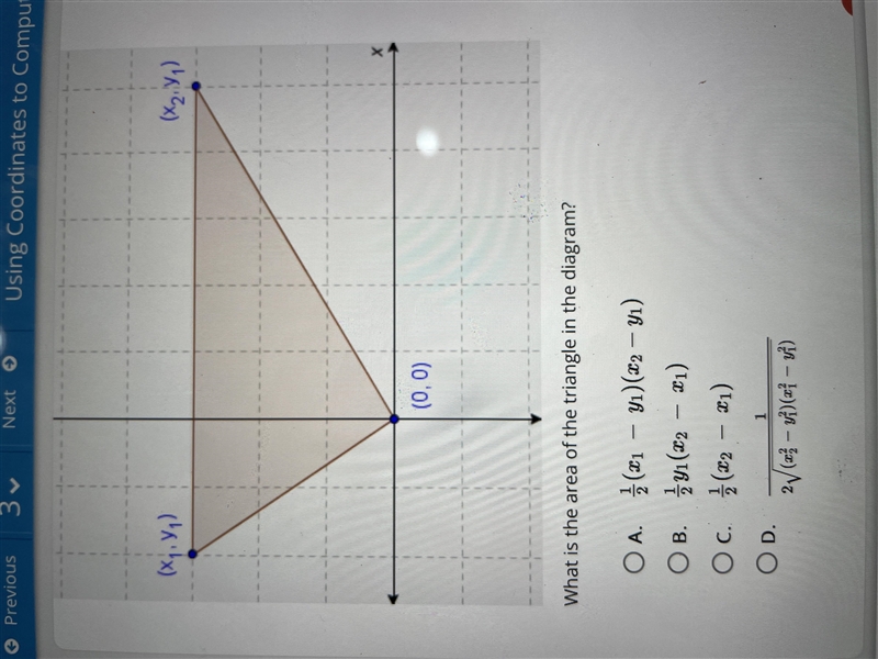 Select the correct answer. What is the area of the triangle in the diagram-example-1