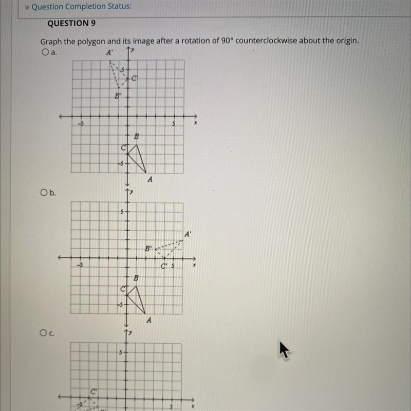 Graph the polygon and its image after a rotation of 90° counterclockwise about the-example-1