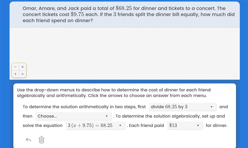 Omar, Amare and jack paid a total of 68.25$ for dinner and a concert tickets cost-example-1