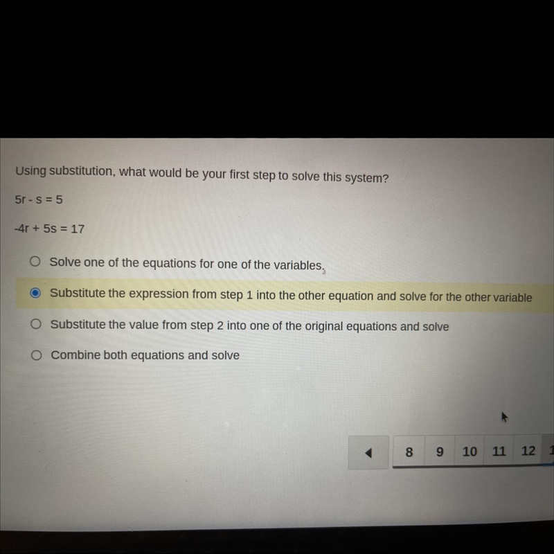 Using substitution, what would be your first step to solve this system?-example-1