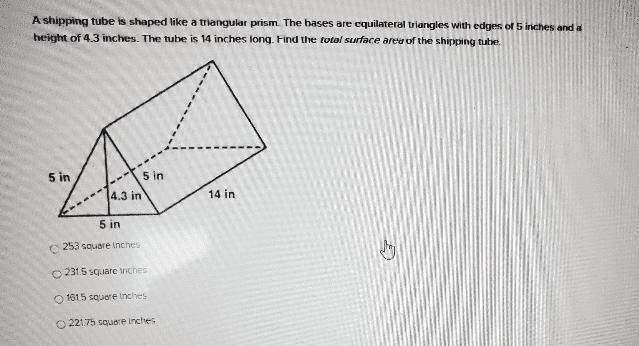 a shipping tube is shaped like a triangular prism the bases are equilateral triangles-example-1