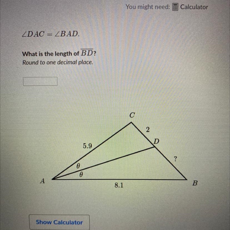 DAC BAD.What is the length of BD?Round to one decimal place.-example-1