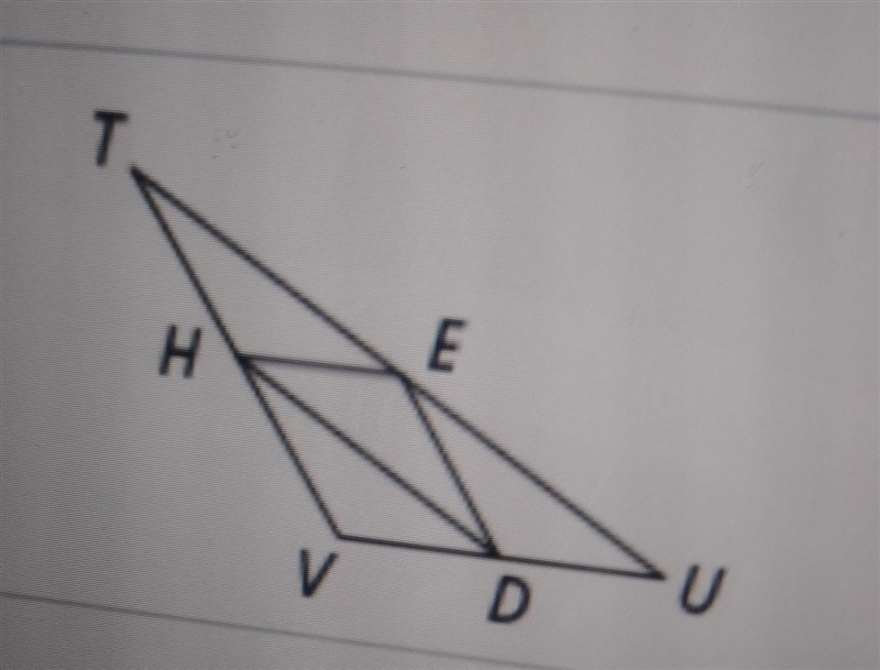 Points E,D and H are the midpoints of the sides of TUV, UV=100,TV=126,and HD=100, find-example-1