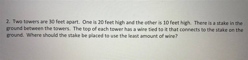 Two towers are 30 feet apart. One is 20 feet high and the other is 10 feet high. There-example-1