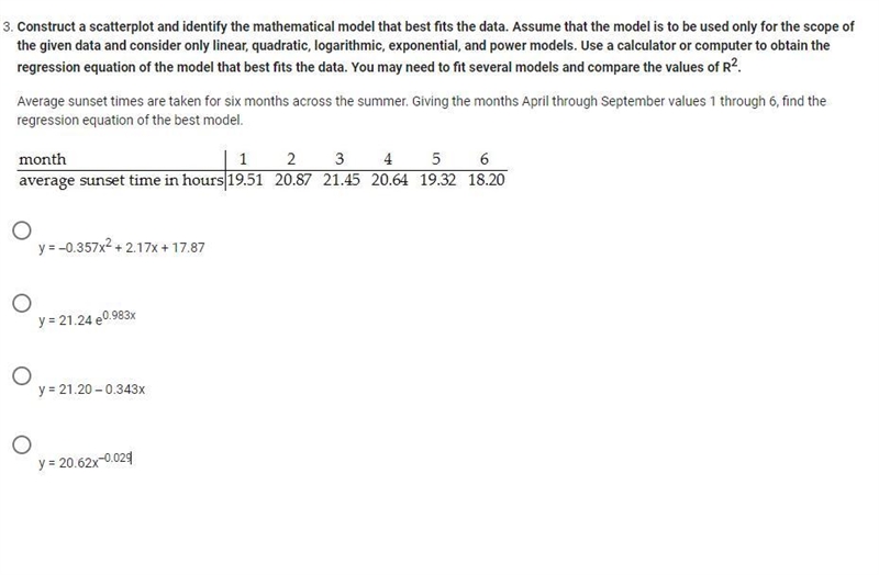 Construct a scatterplot and identify the mathematical model that best fits the data-example-1