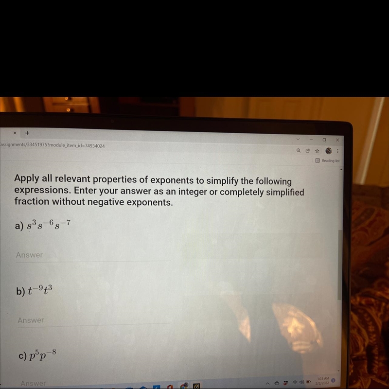 Apply all relevant properties of exponents to simplify the following expression. Enter-example-1