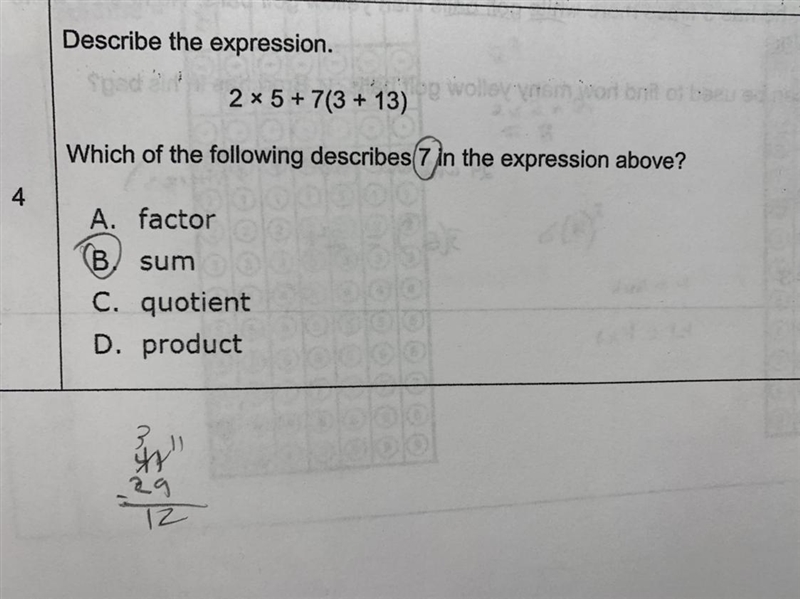 Describe the expression.Cuad2 * 5+7jog vollsynsinontbnilo++7(3 + 13) evollarWhich-example-1