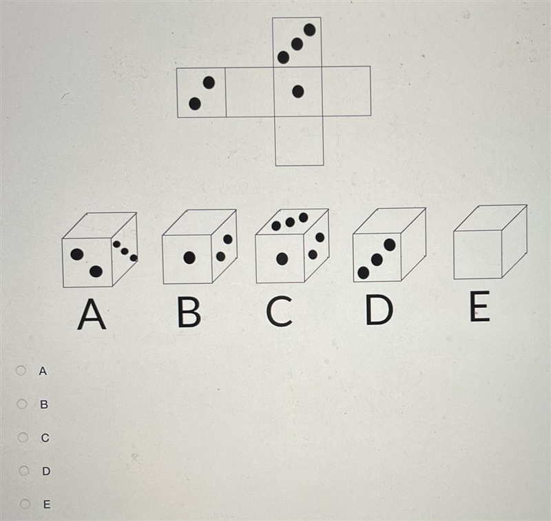 When a cube is formed using the figure below such that most dots remain visible, which-example-1