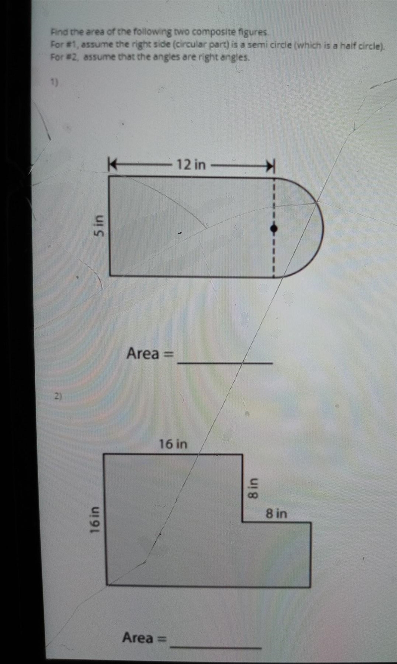 Find the area of the following two composite figures. For #1, assume the right side-example-1