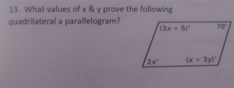 What values of X and Y prove the following quadrilateral a parallelogram-example-1