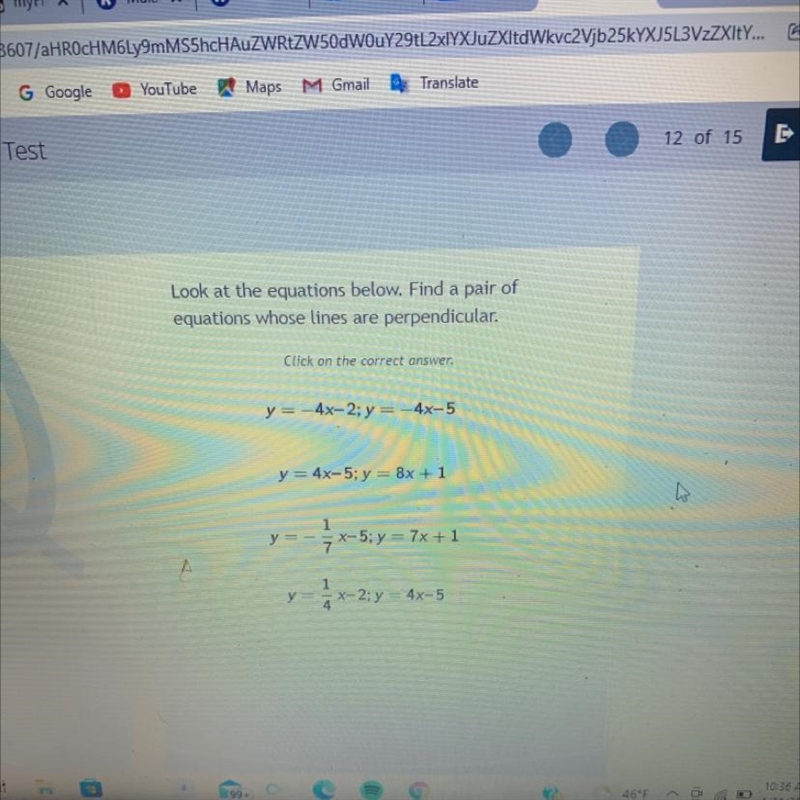 Look at the equations below. Find a pair ofequations whose lines are perpendicular-example-1