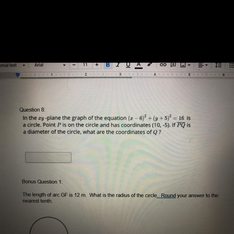 If the xy- plane The graph of the equation (x-6)^2+ (y+5^2)= 16 is a circle. point-example-1