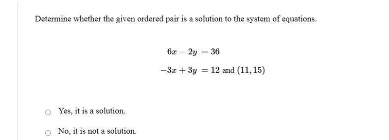 Determine whether the given ordered pair is a solution to the system of equations-example-1