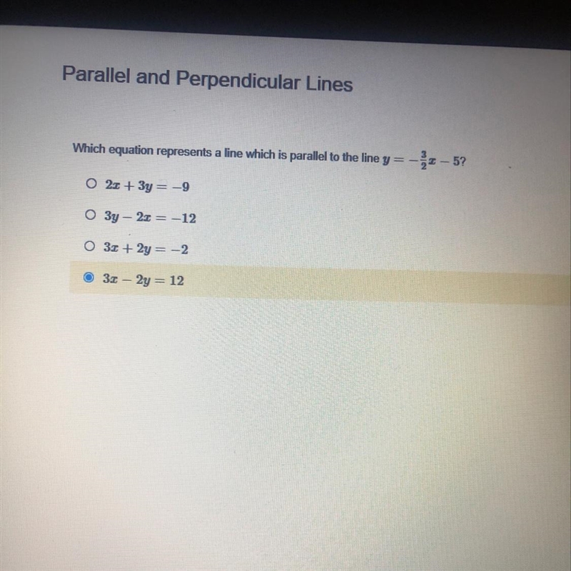 Which equation represents a line which is parallel to the line y= --2-5?O 23 + 3y-example-1