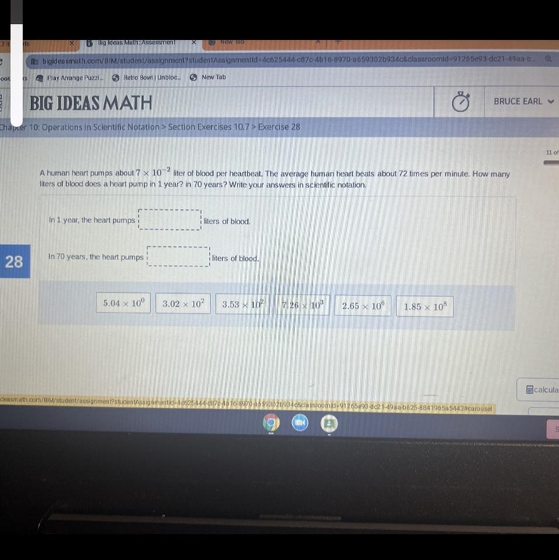 How many liters of blood does a heartbeat in 1 year? In 70 years? Write answer in-example-1