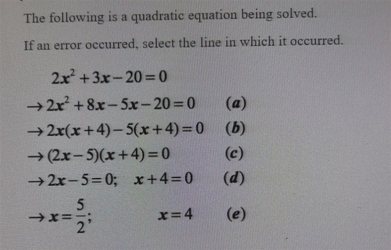 The following is a quadratic equation being solved. If an error occurred, select the-example-1