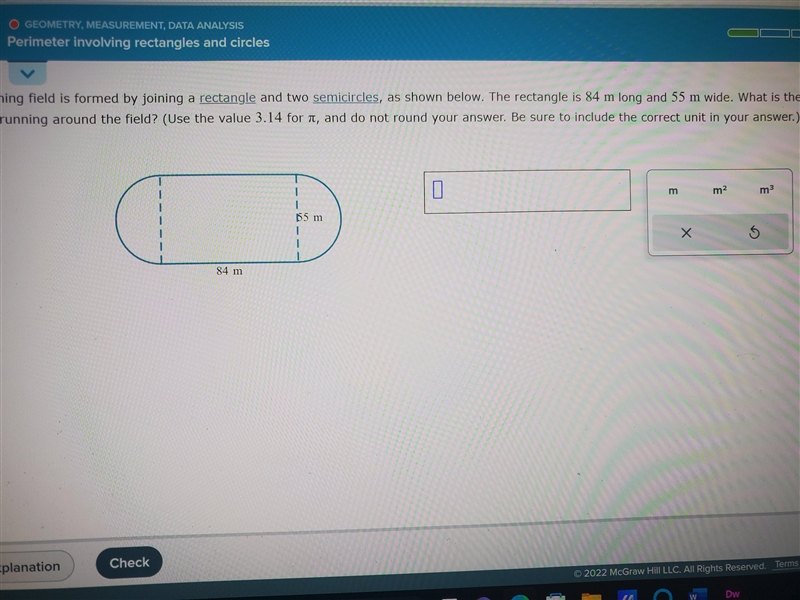 A training field is formed by joining a rectangle and two semicircles, as shown below-example-1