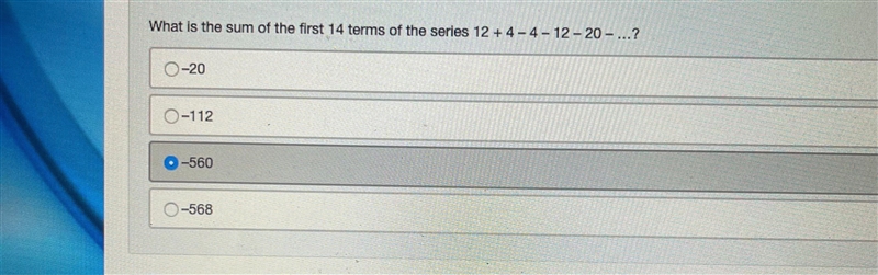 Hello! I got -560 just want to confirm my answer. Thanks!-example-1