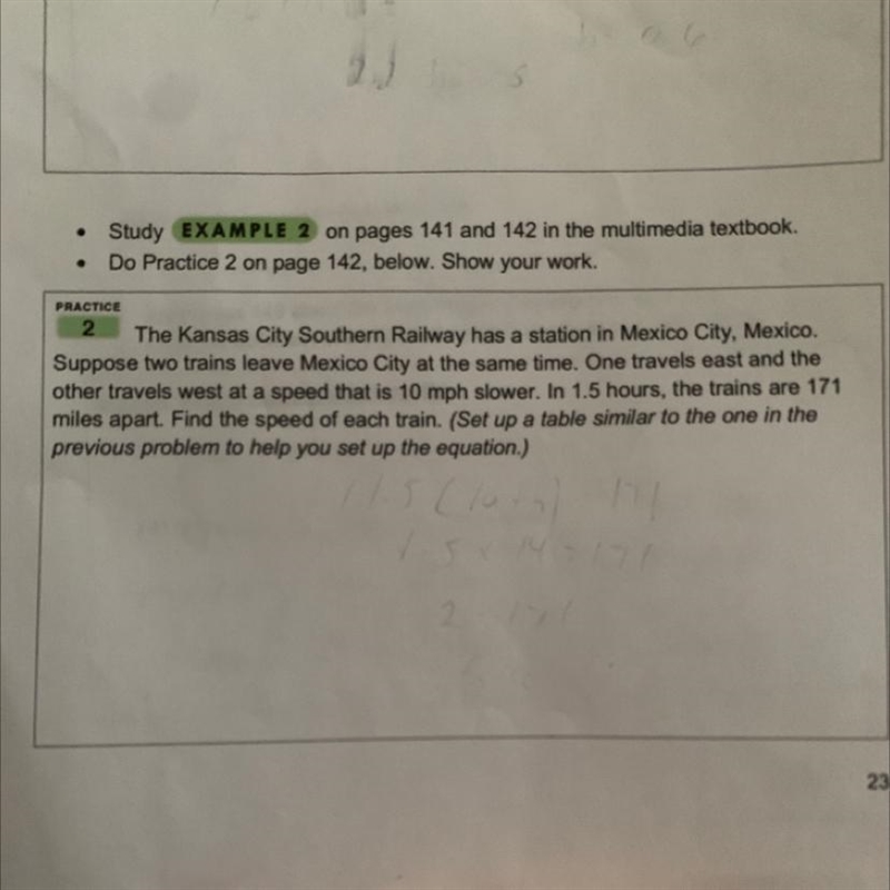 Find the speed of each train (set up a table )-example-1