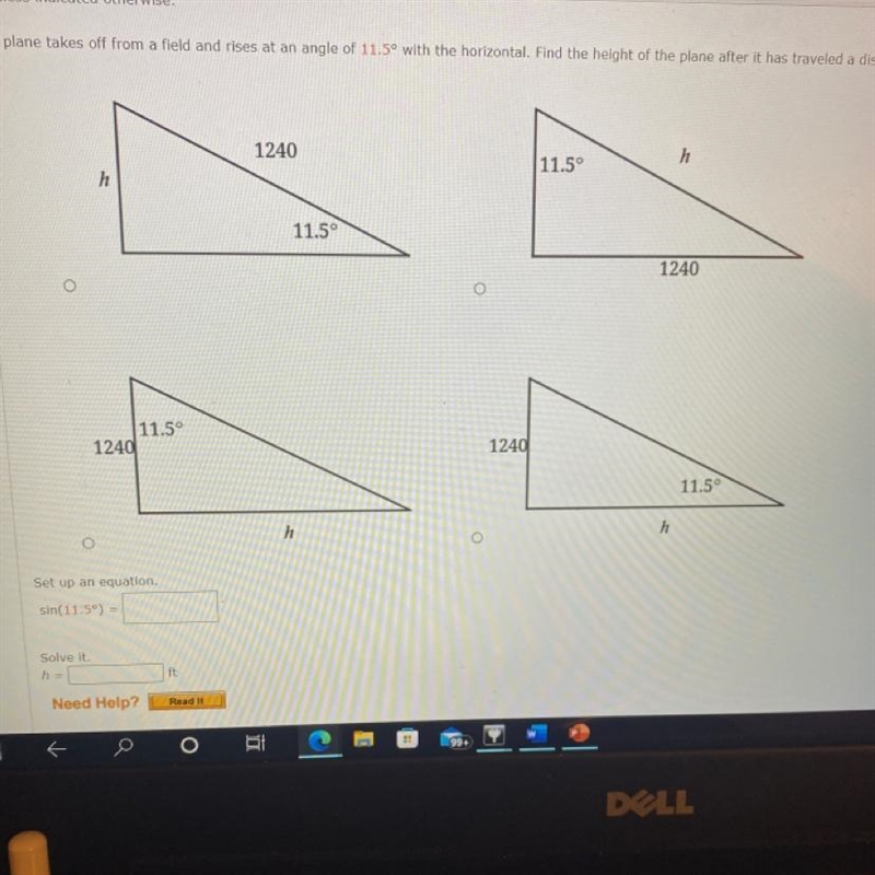 A plane takes a field and rises at an angle of 11.5 with the horizontal. Find the-example-1