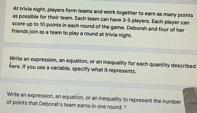 At trivia night, players form teams and work together to earn as many pointsas possible-example-1