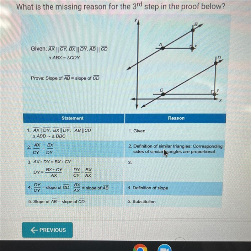 What is the missing reason for The third step in the proof below-example-1