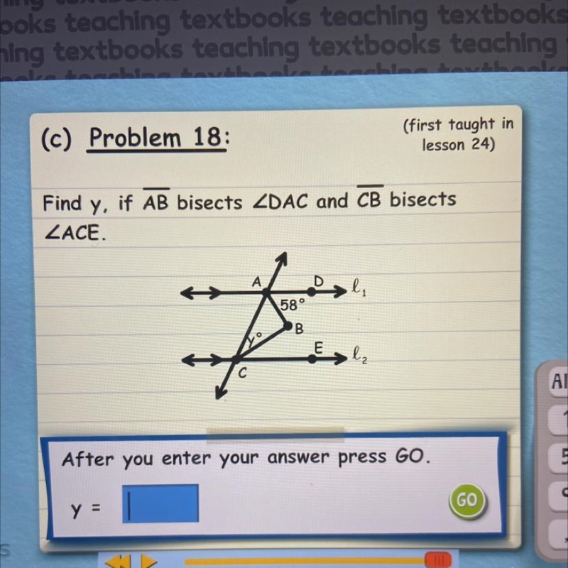 Find Y if AB bisects DAC and CB bisects ACE-example-1