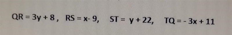 The sides of a parallelogram QRST are shown below. What are the perimeter and area-example-1