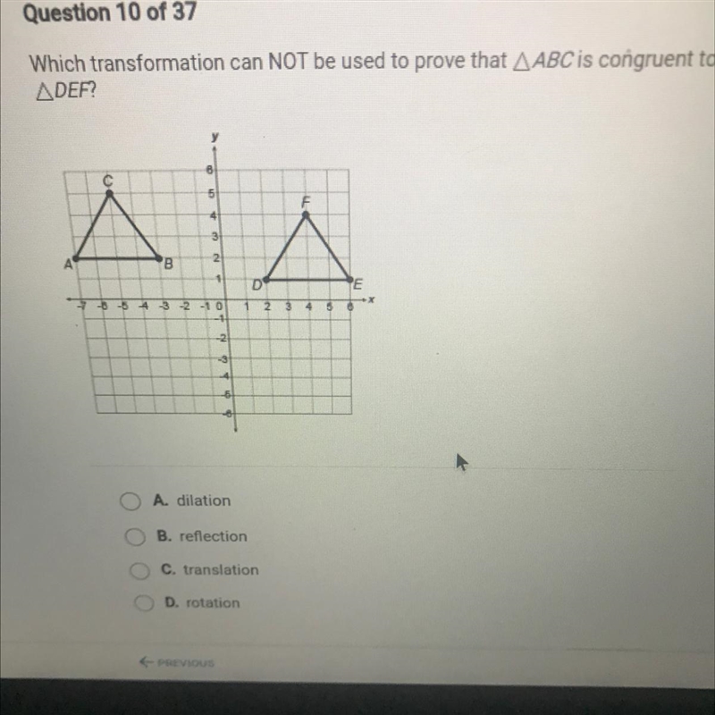 Which transformation can NOT be used to prove that ABC is congruent toADEF?5132ВDE-example-1