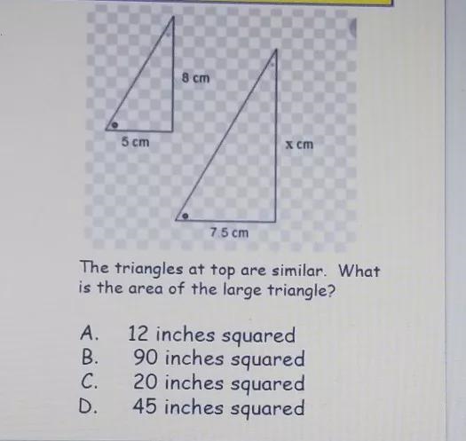 The triangles at the top are similar. What is the area of the large triangle-example-1