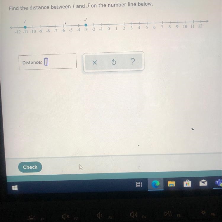 Find the distance between I and J on the number line below.-example-1