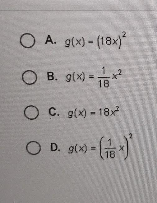 If f(x) = x² is vertically stretched by a factor of 18 to g(x), what is the equation-example-1