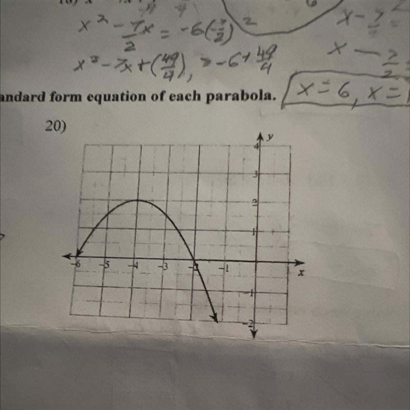 Can I get help writing an equation in standard form for the parabola-example-1