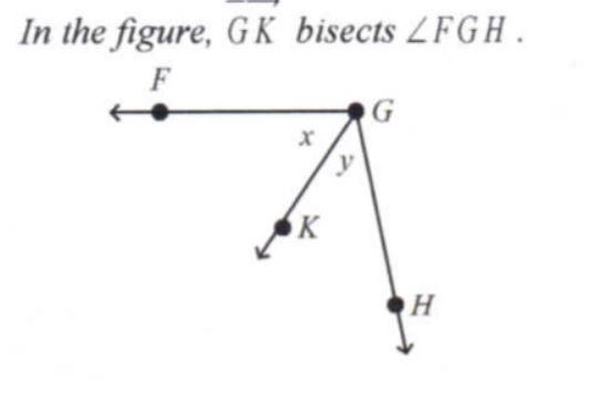 If mZFGK = 4y - 4 and m ZKGH = 3y + 2, find x.A. 24C. 20B. 40D. 6-example-1