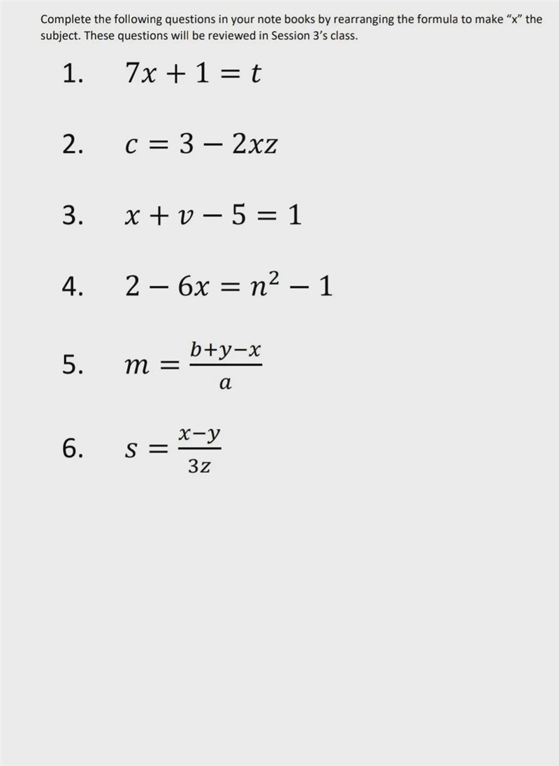 Complete the following questions in your notebooks by rearranging the formula to make-example-1