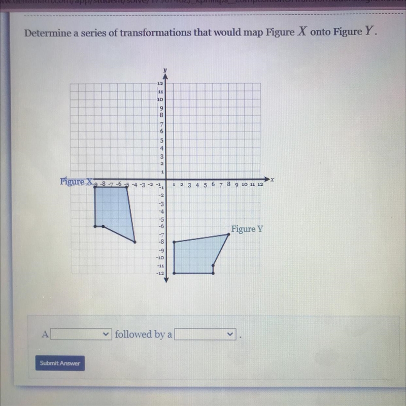 Determine a series of transformations that would map Figure X onto Figure Y.-example-1