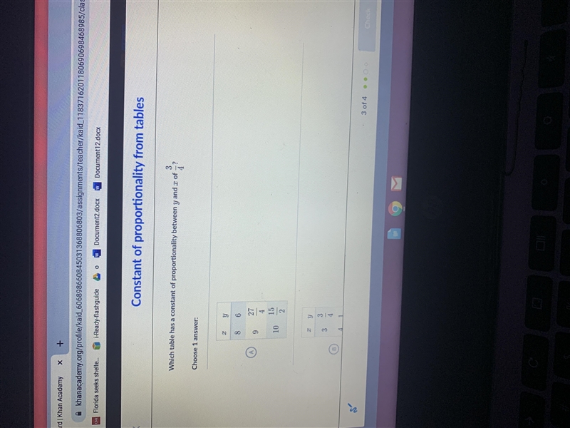 3Which table has a constant of proportionality between y and 3 of - ?4it’s 20 points-example-1